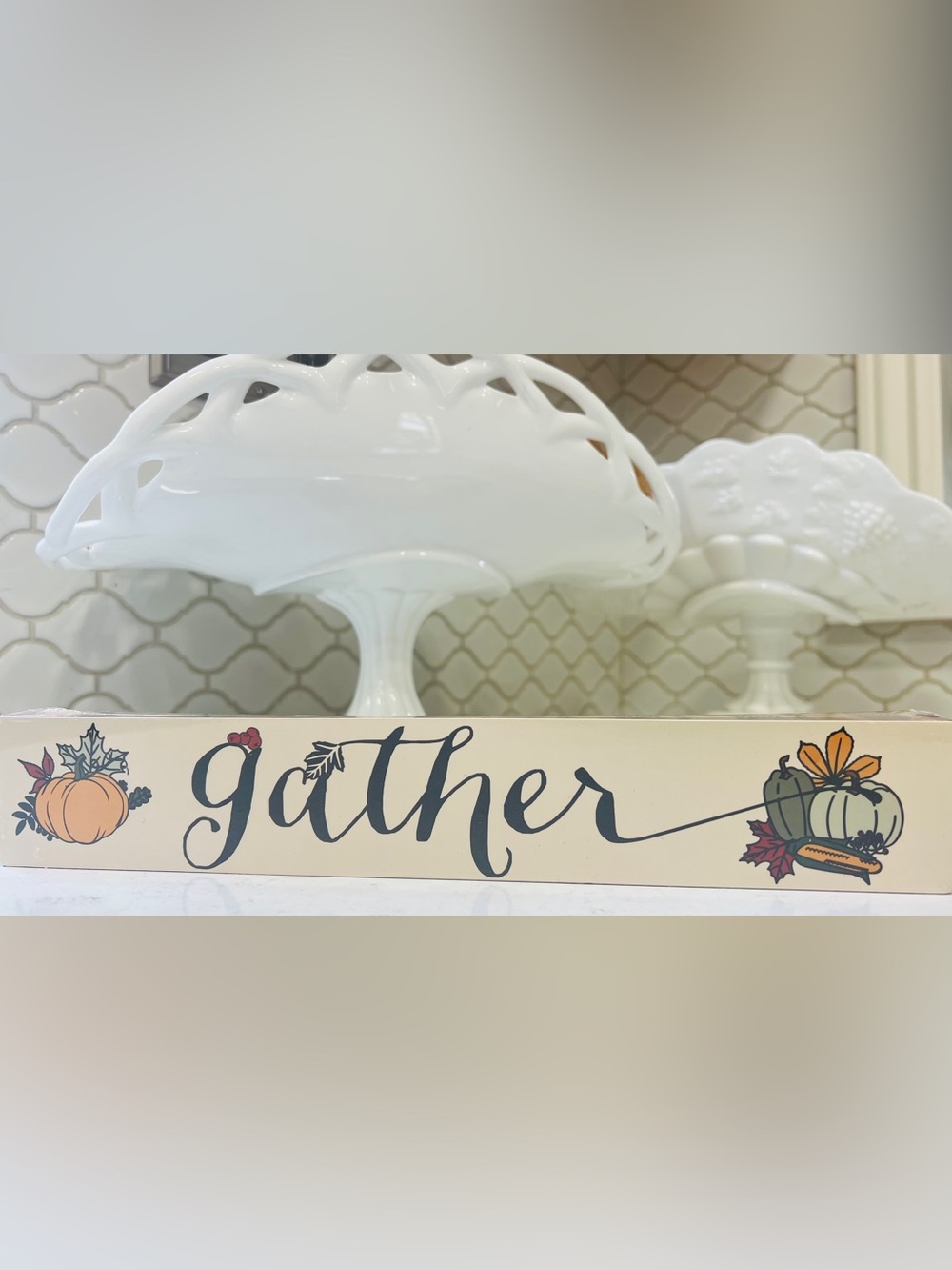 Beige "Gather" Wall Sign with Autumn Accents - Home Wall Decor
